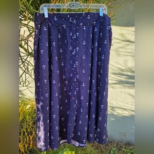 Navy Blue Anchor Print Skirt